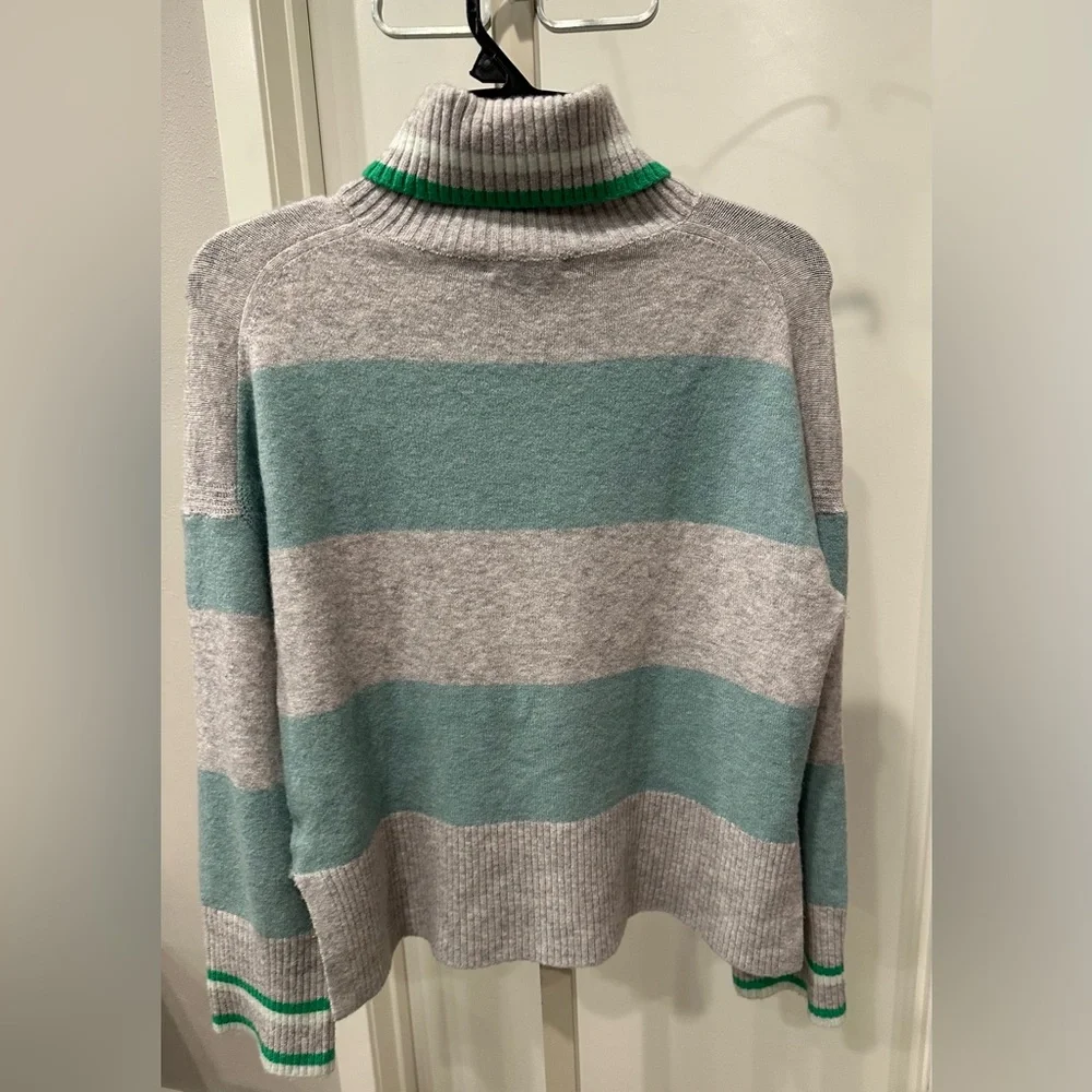 J.Crew Tipped Striped Supersoft Turtleneck Sweater XS Mint Gray Wool Alpaca